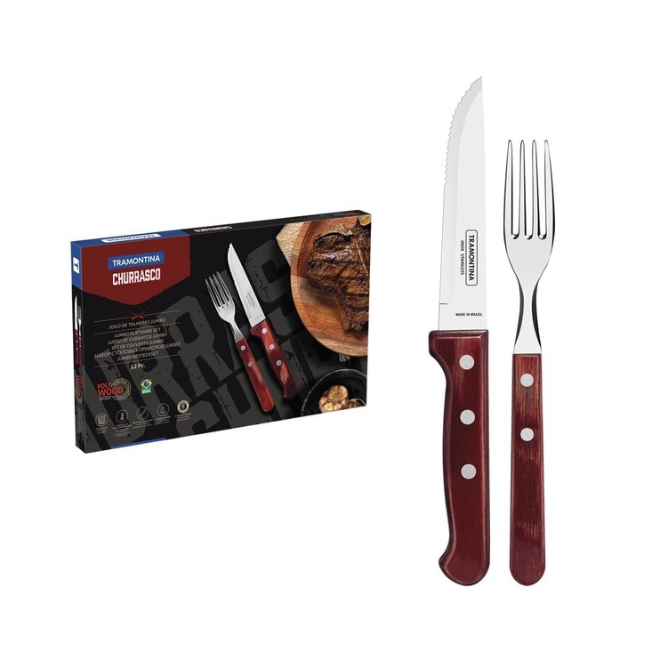 Jogo 12 Peças Tramontina Churrasco Inox Polywood Vermelho