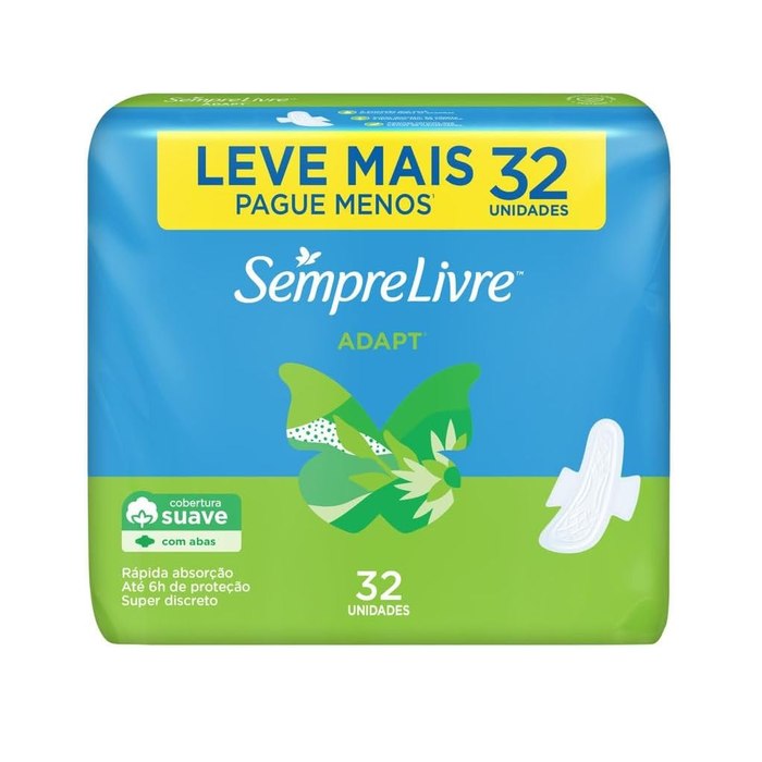 [3 UNIDADES] Absorvente com Abas Sempre Livre Adapt, Cobertura Suave, 32 Unidades