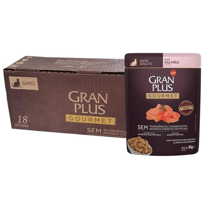 Ração Úmida GranPlus Gourmet Gatos Adultos Salmão 85g - Pack com 18 unidades
