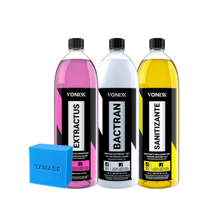 Kit Sistema VSC Limpeza de Estofados Sofa Banco Extractus Bactran Sanitizante 1,5L Vonixx Espuma Yamase