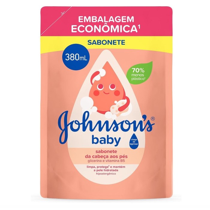 [3 UNIDADES] Sabonete Líquido Refil Glicerina Da Cabeça Aos Pés Johnson's Baby, 380ml
