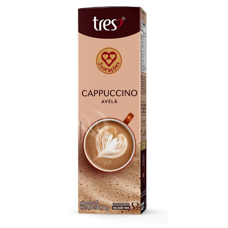 [3 UNIDADES] 3 Corações Cápsula Cappuccino Avelã TRES - 10 Unidades