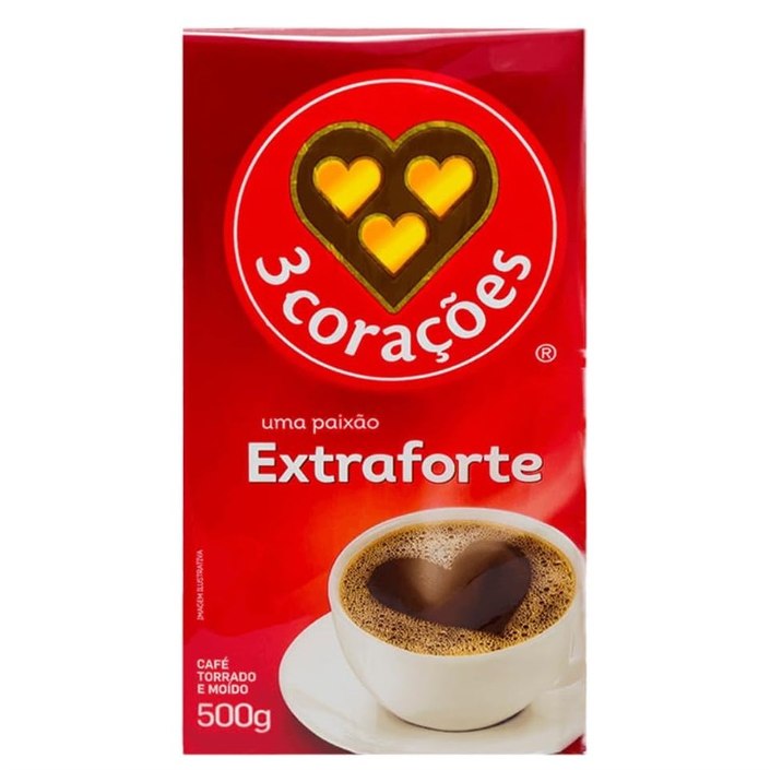 [2 UNIDADES] 3 Corações Café Torrado e Moído Extra Forte, 500g vácuo
