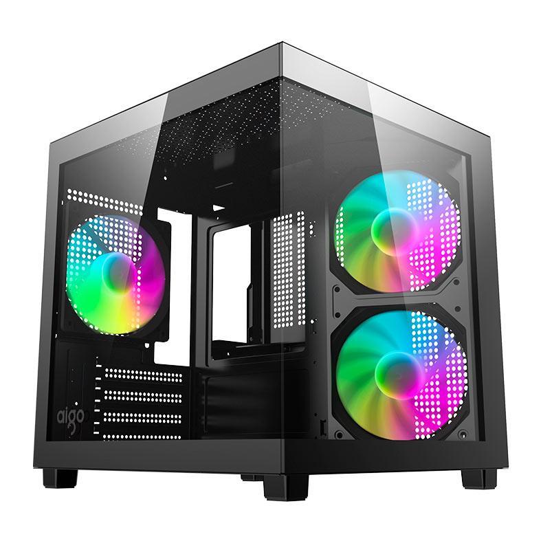 Gabinete Gamer Aquário Aigo Luna A275 Rainbow Mini-Tower Lateral/Vidro, Com 3 Fans