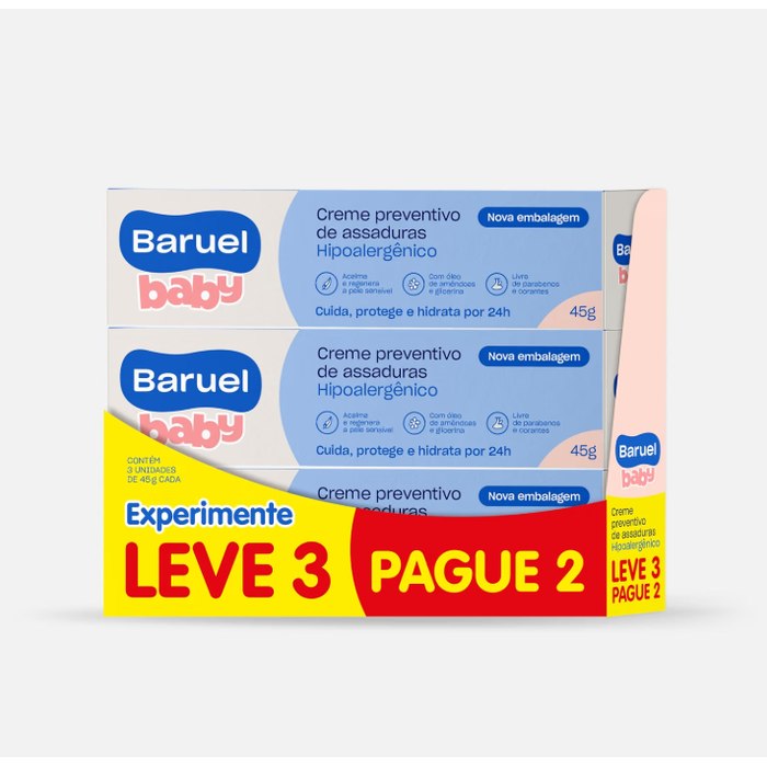 Kit 3 Creme Preventivo de Assaduras Baruel Baby 45g 3 unidades