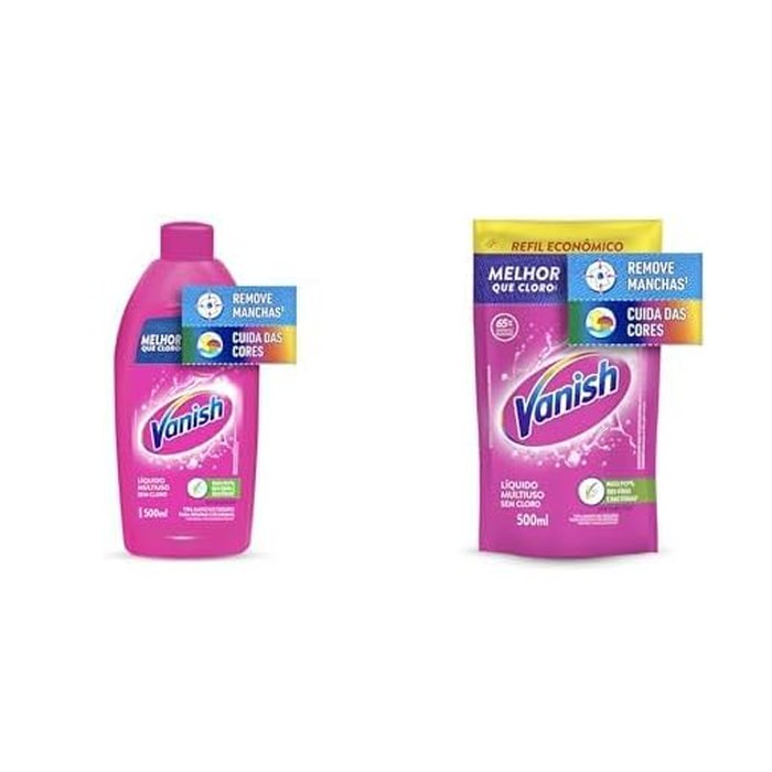 Kit Vanish Multiuso Tira Manchas Líquido para Roupas Coloridas 500ml + Refil 500ml