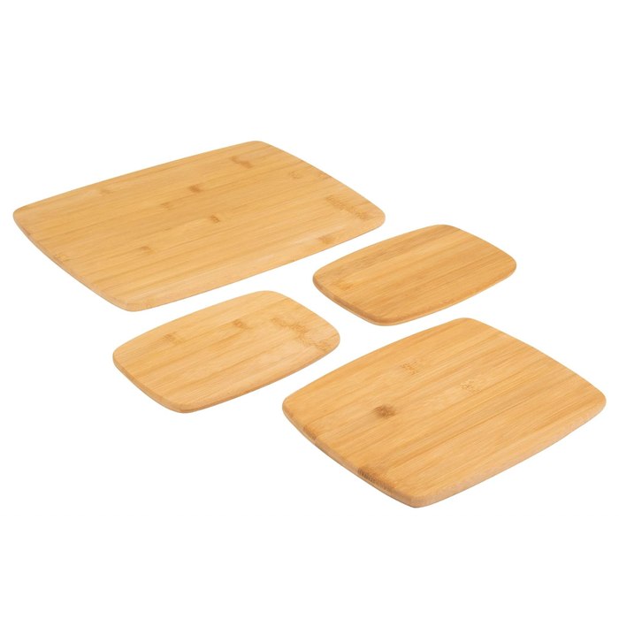 Conjunto de tábua de corte e charcutaria de bambu reversível de 4 peças