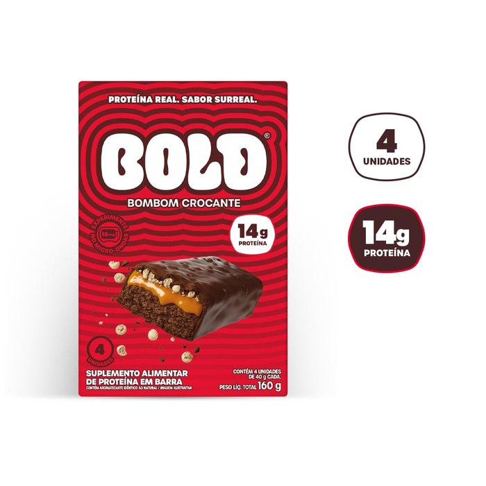 Kit com 4 Unidades Barra de Proteina Bold Bombom Crocante 14g
