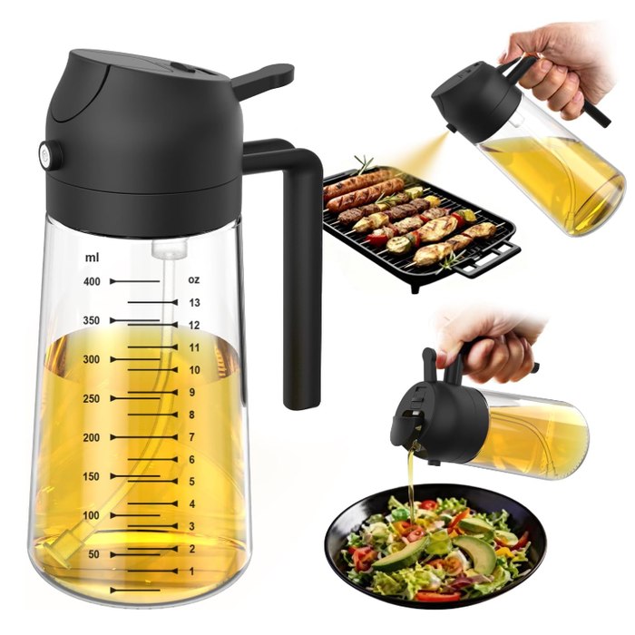 Pulverizador de azeite de oliva de vidro de 470 ml para cozinhar