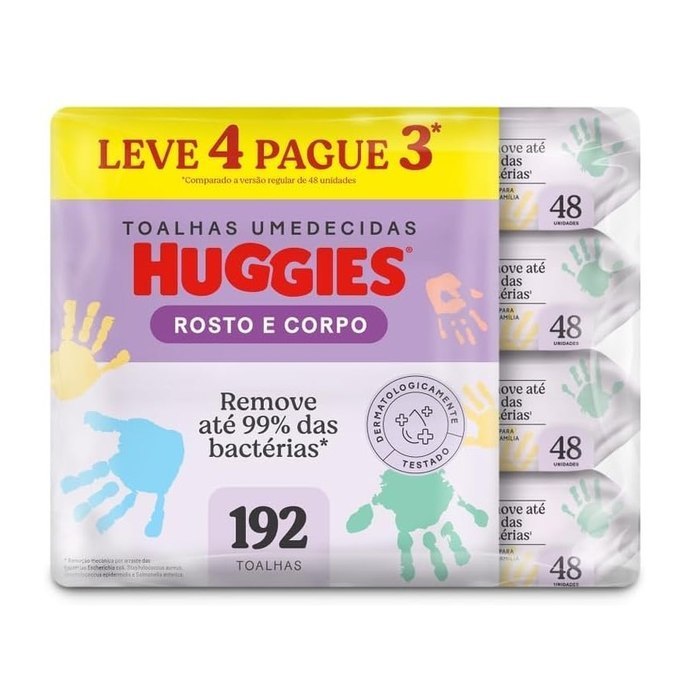Lenços Umedecidos Huggies Rosto e Corpo Limpeza 4 x 48 Un