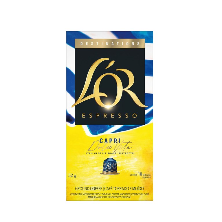 Café em Cápsula Torrado e Moído Ristretto Espresso Capri Dolce Vita L'or Destinations Caixa 52g 10 Unidades