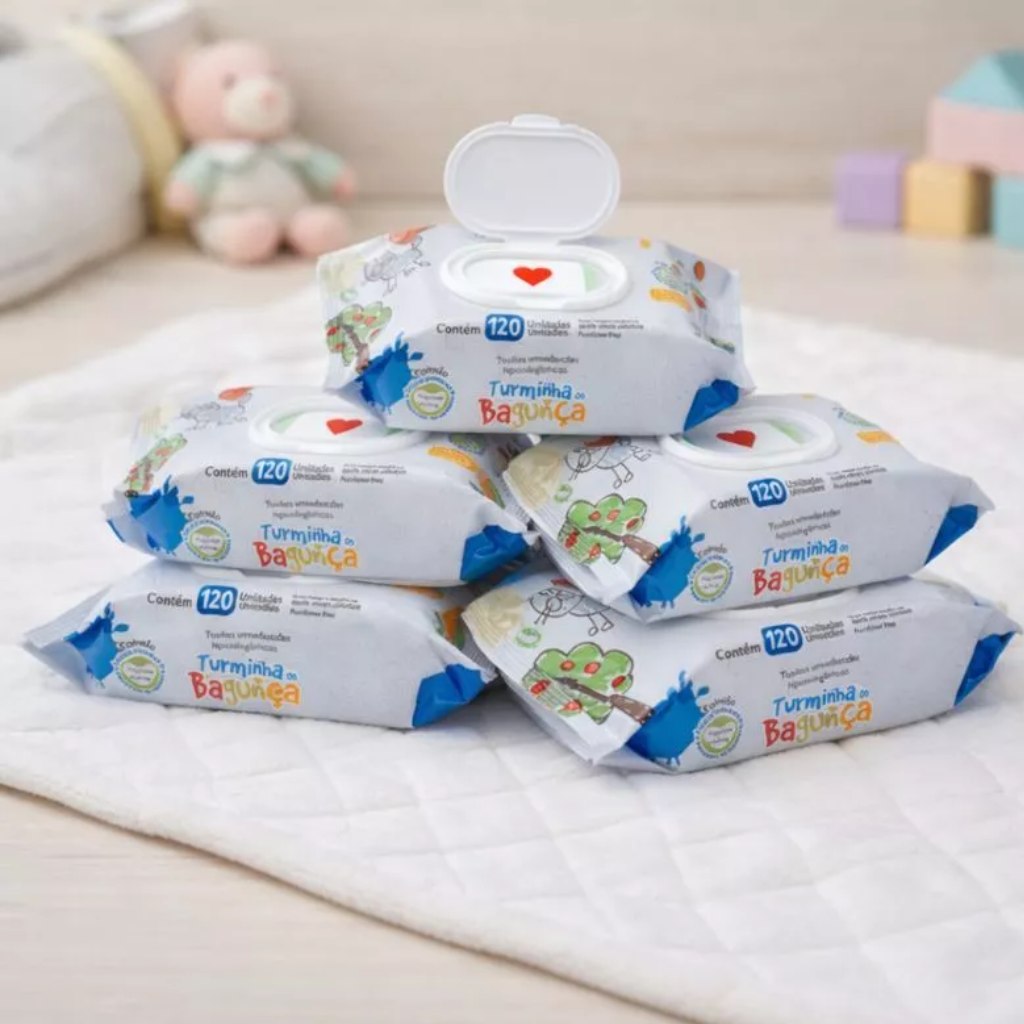 Kit 5 Toalhas Umedecidas Turminha da Bagunça 120 Folhas