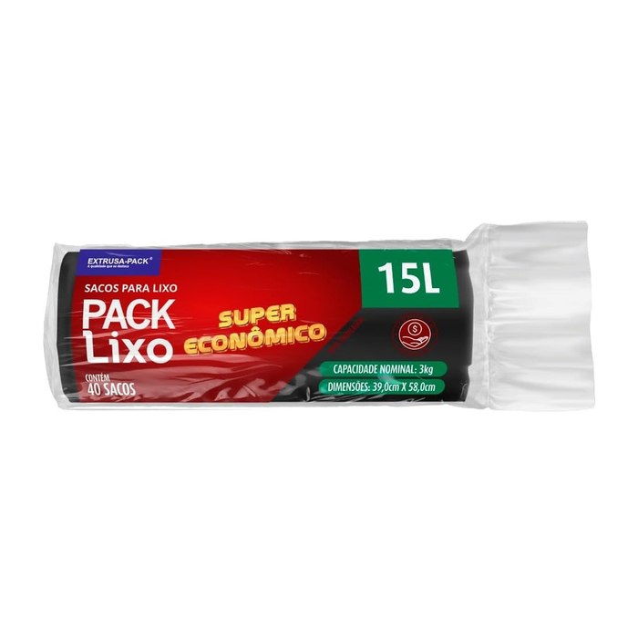 Sacos de Lixo Super Econômico Preto 15 litros 40 unidades