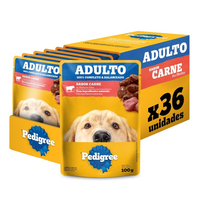 Pack Ração Úmida Pedigree Sachê Carne ao Molho para Cães Adultos 100g - 36 unidades