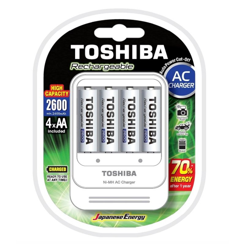 TOSHIBA Carregador de Pilhas AA/AAA com 4 pilhas AA