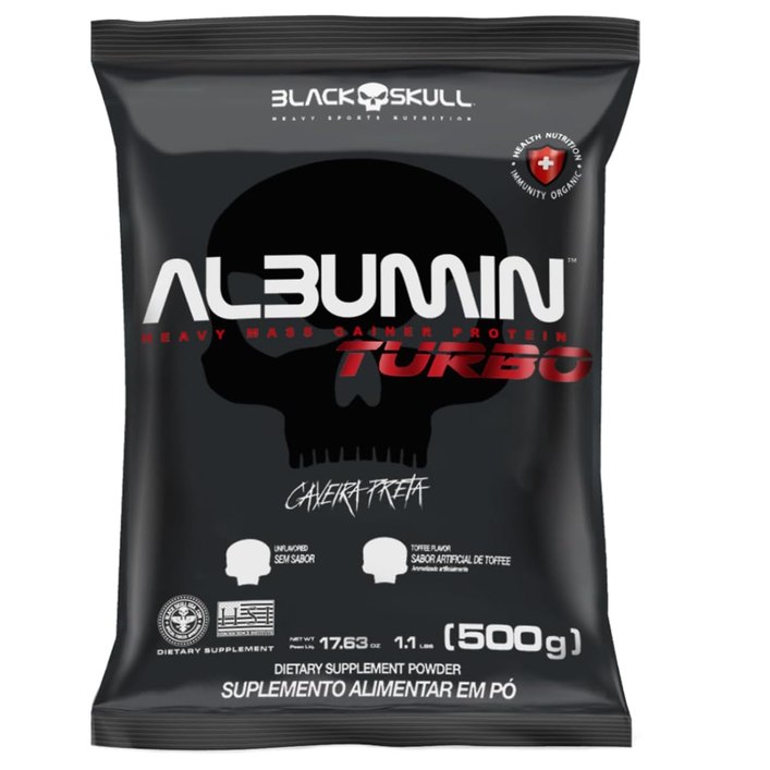 Black Skull Refil Albumin Turbo Sem Sabor 500G