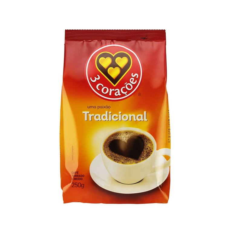 Café Torrado e Moído 3 Corações Tradicional Pacote 250G