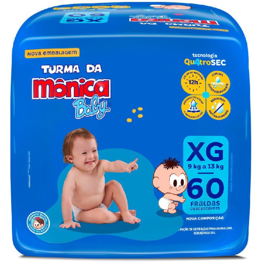 Fralda Turma da Mônica Baby XG com 60 Unidades