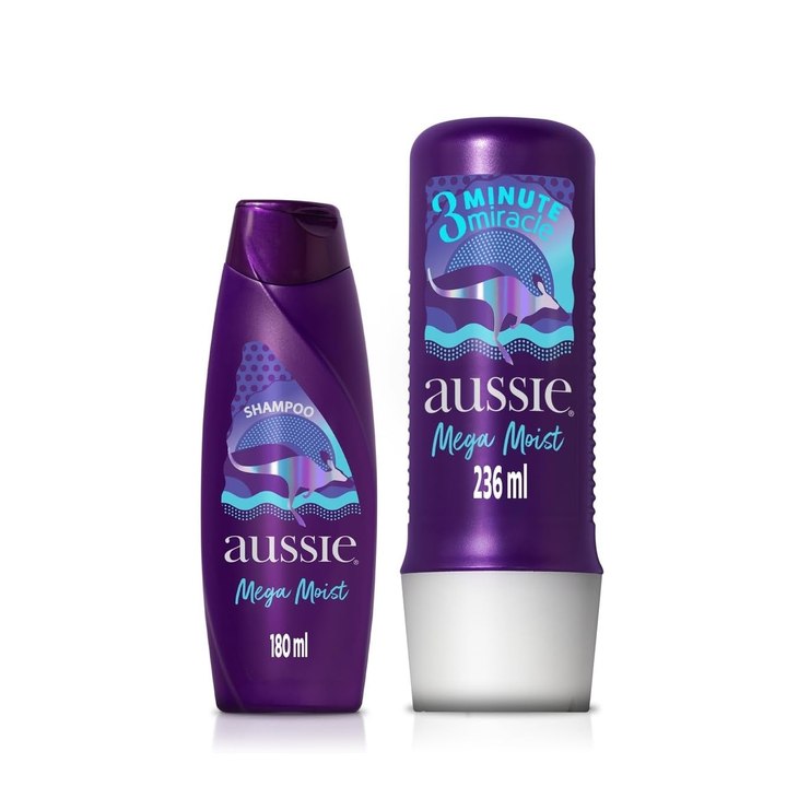 Kit Aussie Mega Moist Super Hidratação Shampoo 180ml e 3 Minutos Milagrosos 236ml