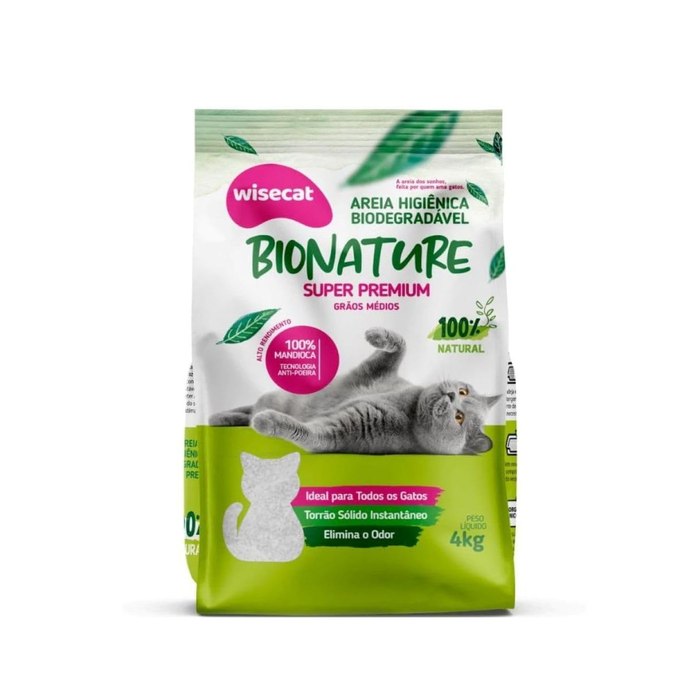 Areia Higiênica para Gatos Biodegradável Bionature Wisecat 4kg