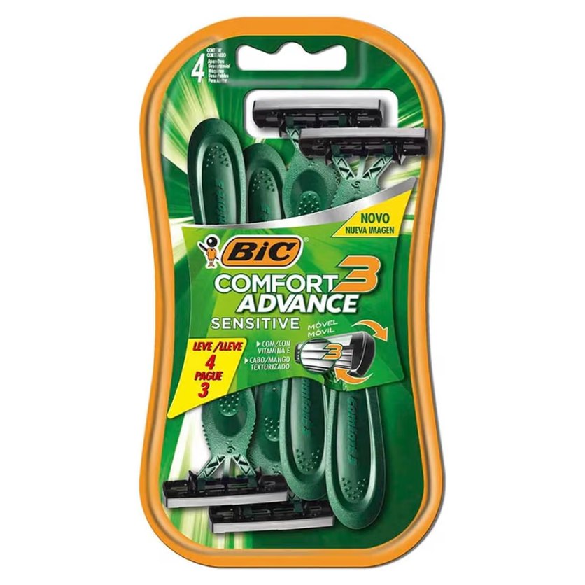 BIC Aparelho De Barbear Comfort 3 Advance Pele Sensível 4 unidades