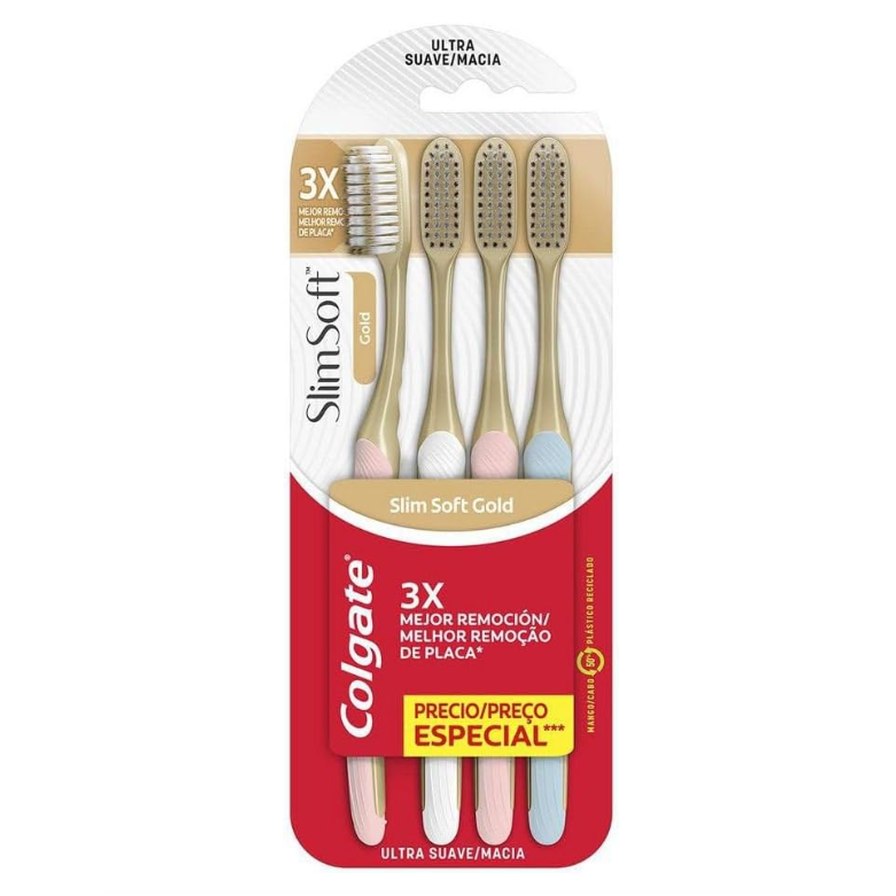 Colgate Slim Soft Gold Premium Escova de Dente, 4 Unidades