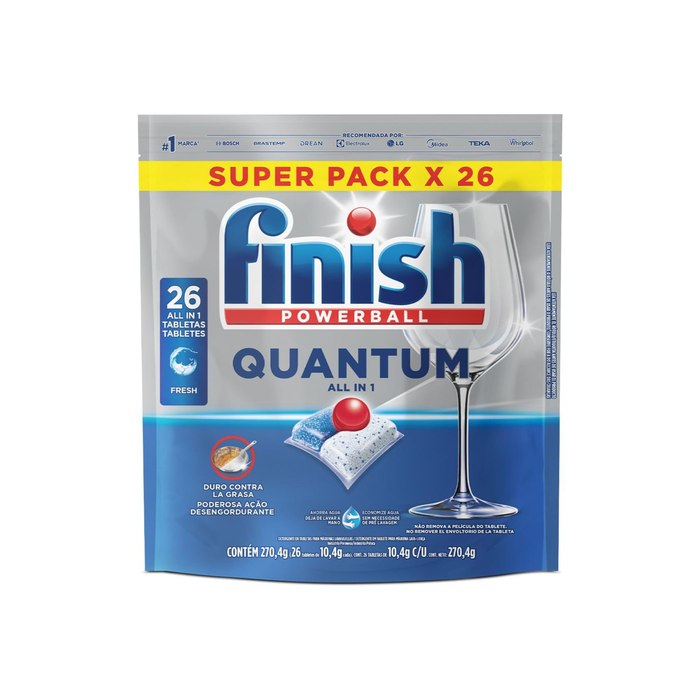Detergente para Lava Louças em Tabletes Finish Quantum All in 1 26 unidades