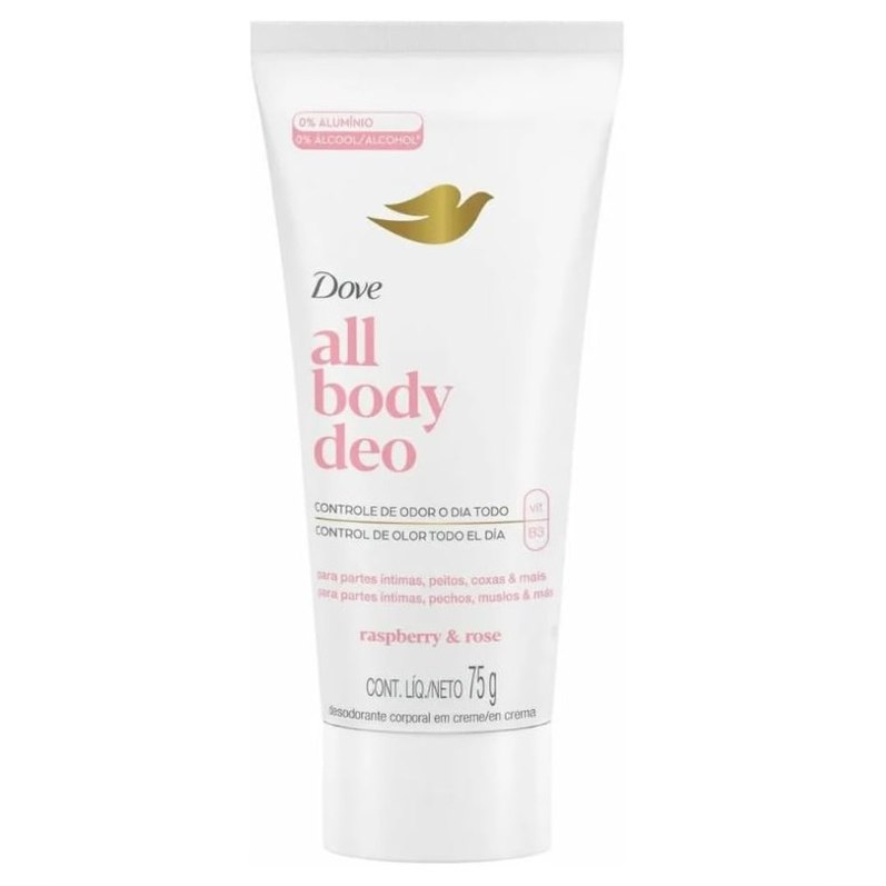 Dove All Body, Desodorante Corporal Em Creme, Para o Corpo Todo, Framboesa e Rosa 75g