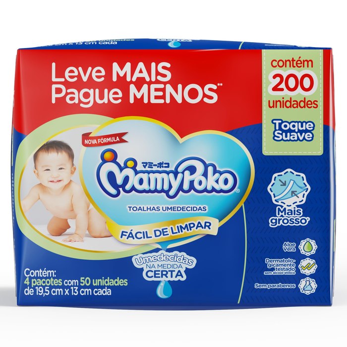 Lenços Umedecidos MamyPoko Toque Suave 200 Unidades