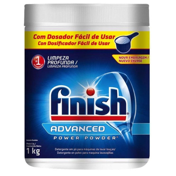 Finish Advanced Detergente para Lava Louças em Pó, Sabão Limpeza Profunda, 1kg