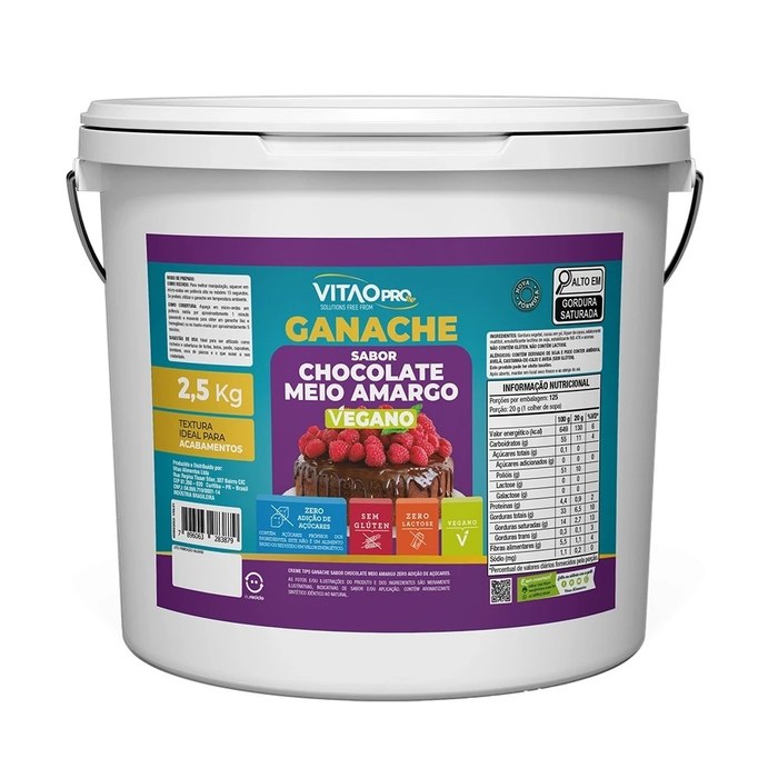Ganache Chocolate Meio Amargo Zero Açúcar VitaoPRO 2,5Kg