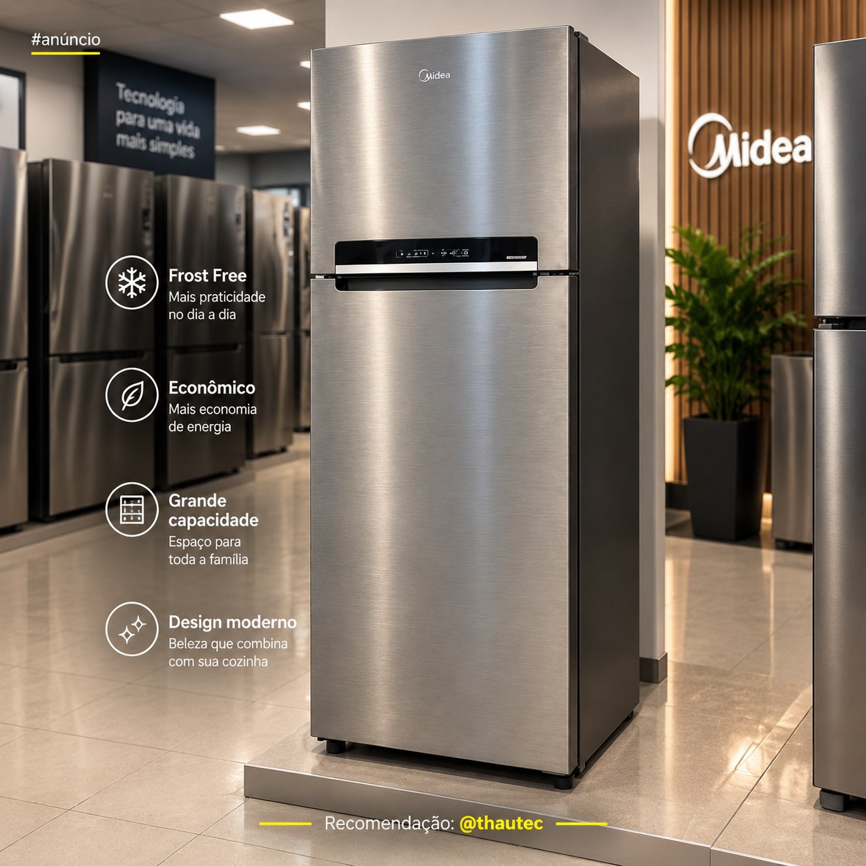 Geladeira Midea Frost Free Duplex 394L Inverter (RT533)