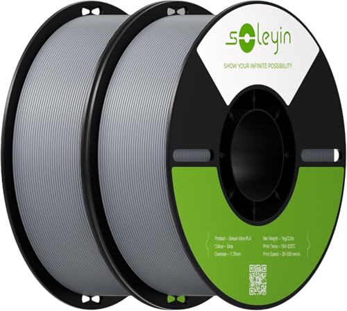 Creality Filamento Soleyin PLA 1,75 mm 2kg, Cinza e Cinza, precisão de ±0,02 mm, forte aderência, impressão em alta velocidade 300 mm/s, sem deformações, compatível com a maioria das impressoras FDM
