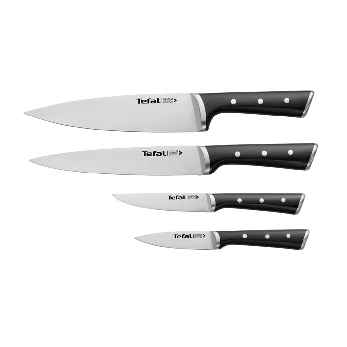Kit 4 Facas Tefal Ice Force Aço Inox Alemão Forjadas Chef 20cm + Legumes 11cm + Trincheira 9cm + Fatiador 20cm