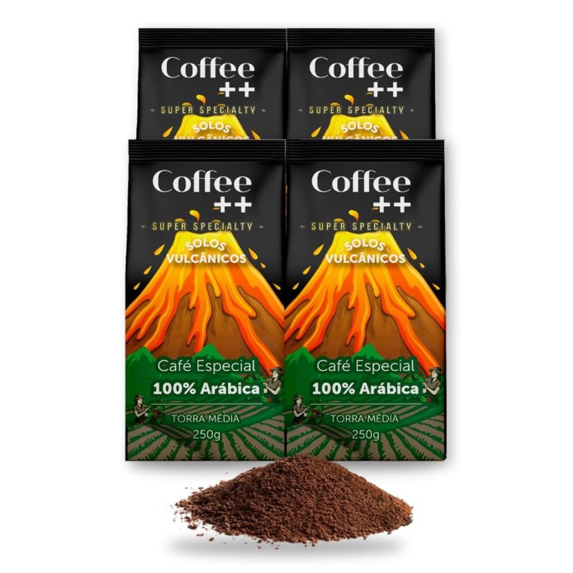 Kit 4 Pacotes Café Especial Torrado e Moído Coffee Mais Variedades: Solos Vulcânicos - 100% Arábica (4x250g)