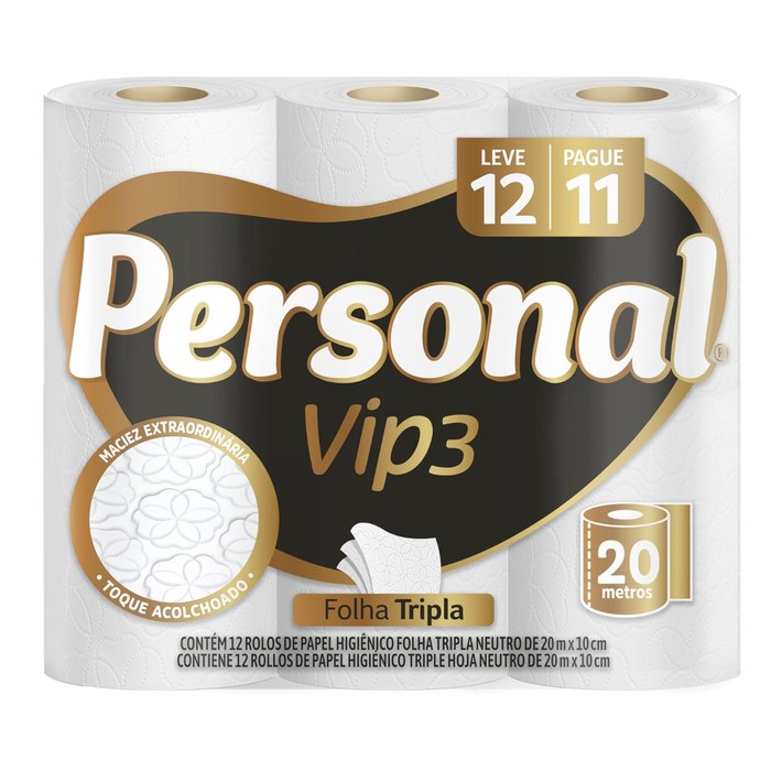 Personal Papel Higiênico Vip Folha Tripla Com 12 Rolos De 20m
