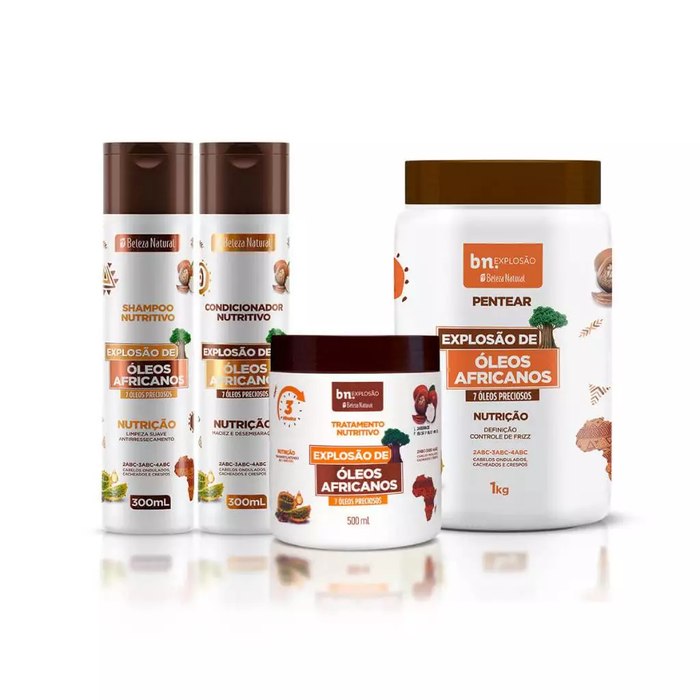 Kit bn.Cachos Explosão de Óleos Africanos (Shampoo, Condicionador, Máscara, Creme de Pentear)