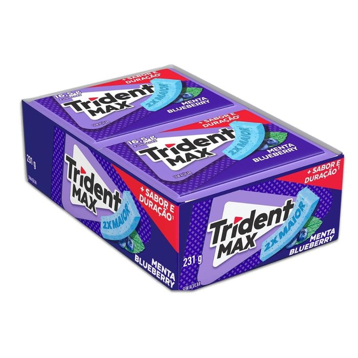 Chiclete Trident Max Menta Blueberry Sem Açúcar - Caixa com 14 unid. de 16,5g