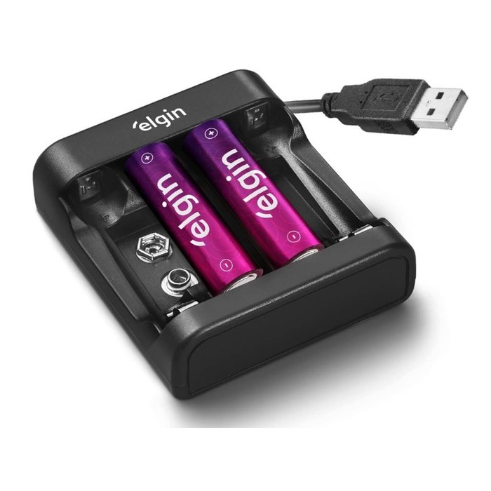 Carregador de Pilhas e Baterias USB com 2 Pilhas AA 1500mAh recarregáveis