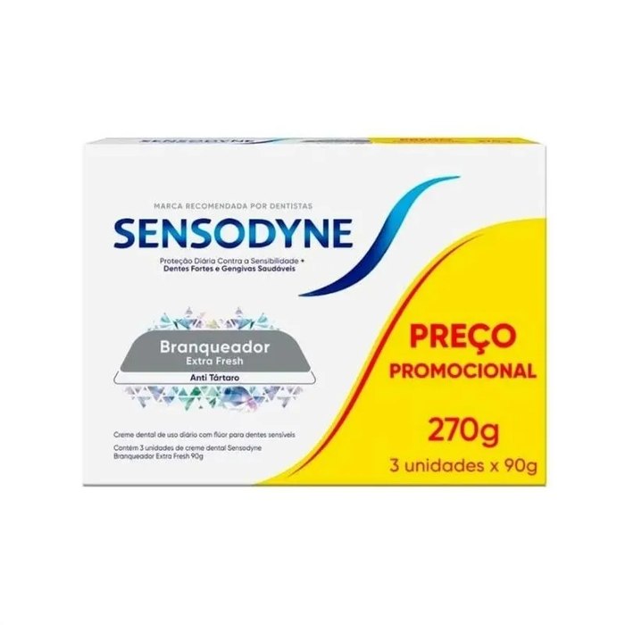 Creme Dental Branqueador Sensodyne Extra Fresh com Flúor 90g 3 unidades