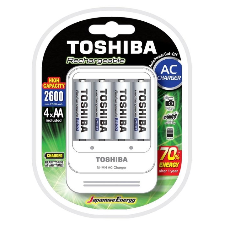 TOSHIBA Carregador de Pilhas AA/AAA com 4 AA