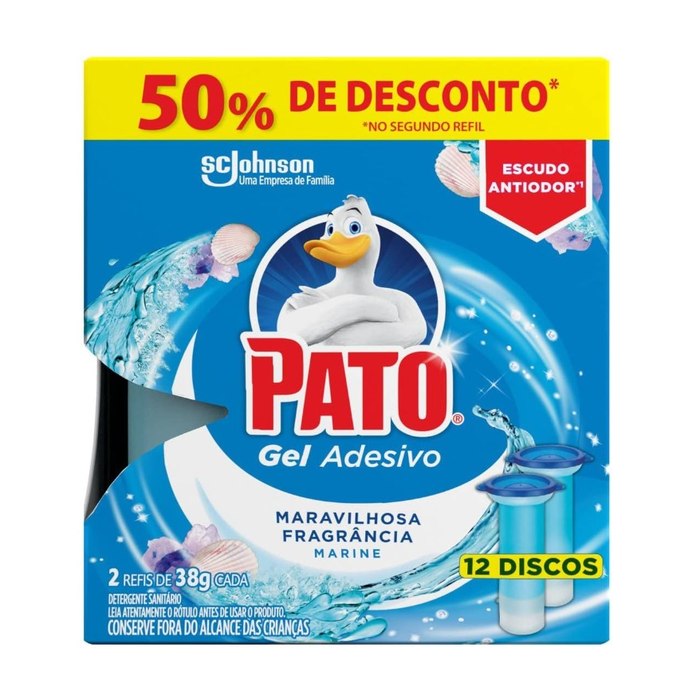 Pato Desodorizador Sanitário Gel Adesivo 2 Refis Marine, 12 Discos
