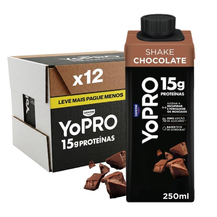 YoPRO Bebida Láctea UHT Chocolate Líquida Caixinha 250ml - 15g de Proteínas - Sem Lactose - Pack com 12 Unidades