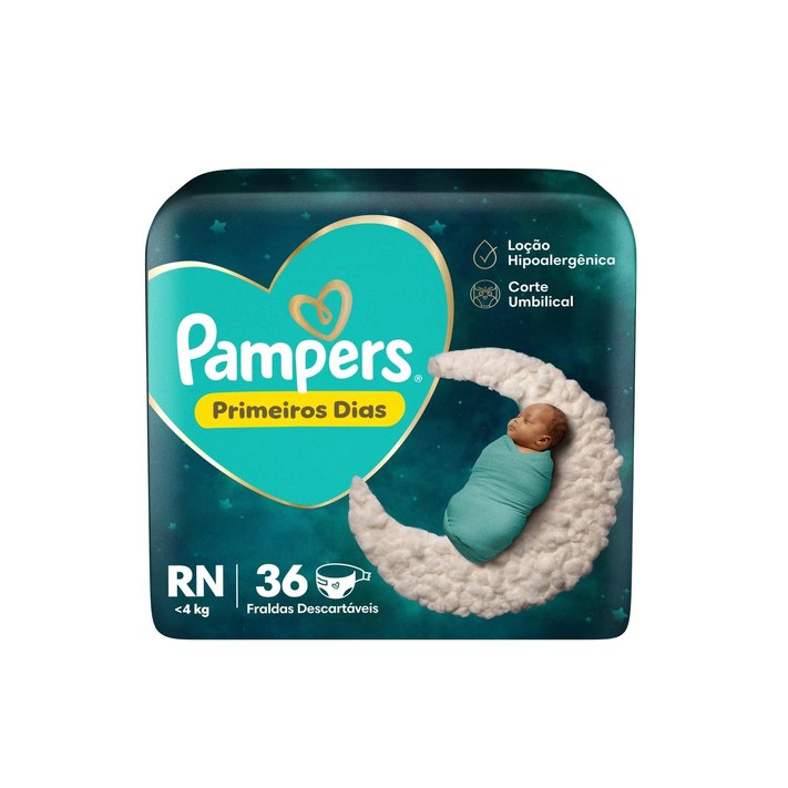 Fralda Pampers Primeiros Dias Tamanho RN (Até 4 kg) 36 Unidades