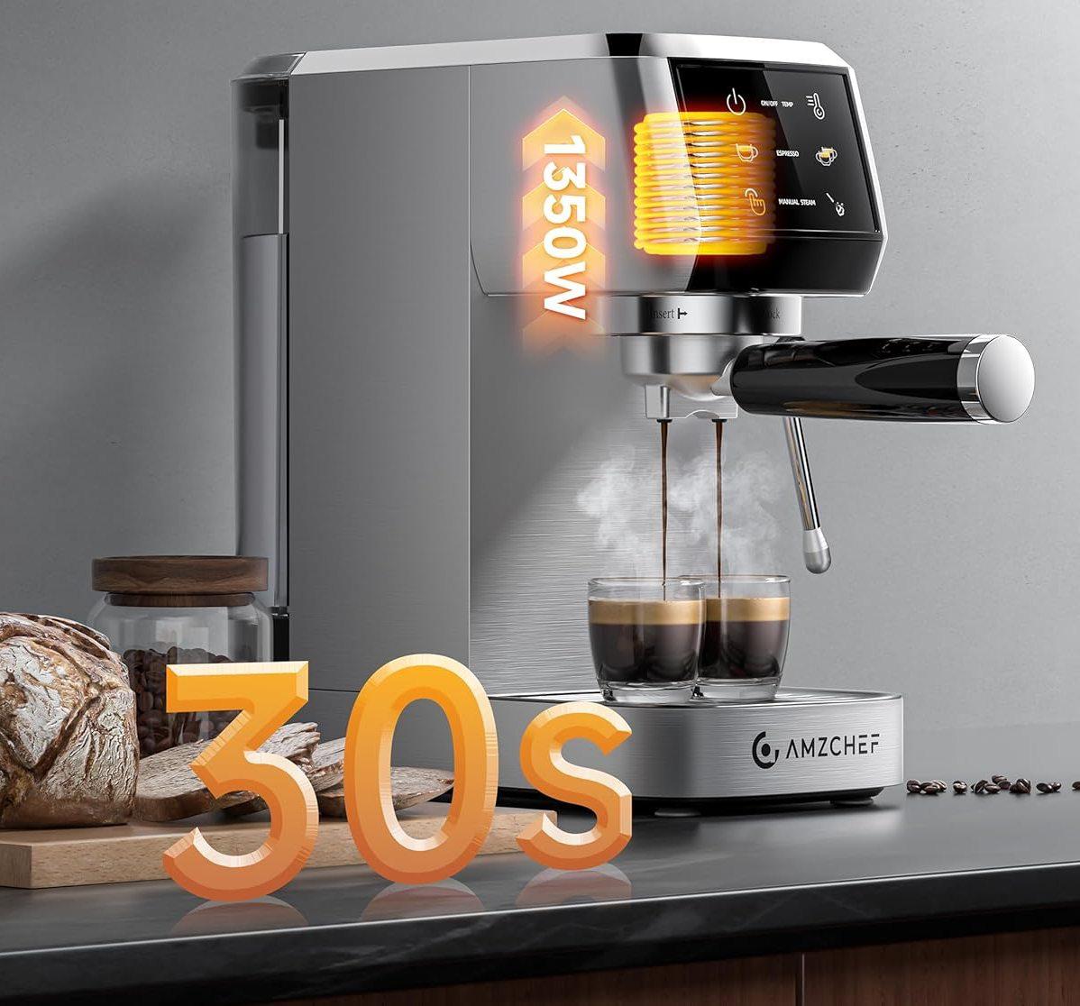 AMZCHEF Máquina de Espresso profissional 20bar em aço inoxidável para cappuccino, late, mocha, com painel touch
