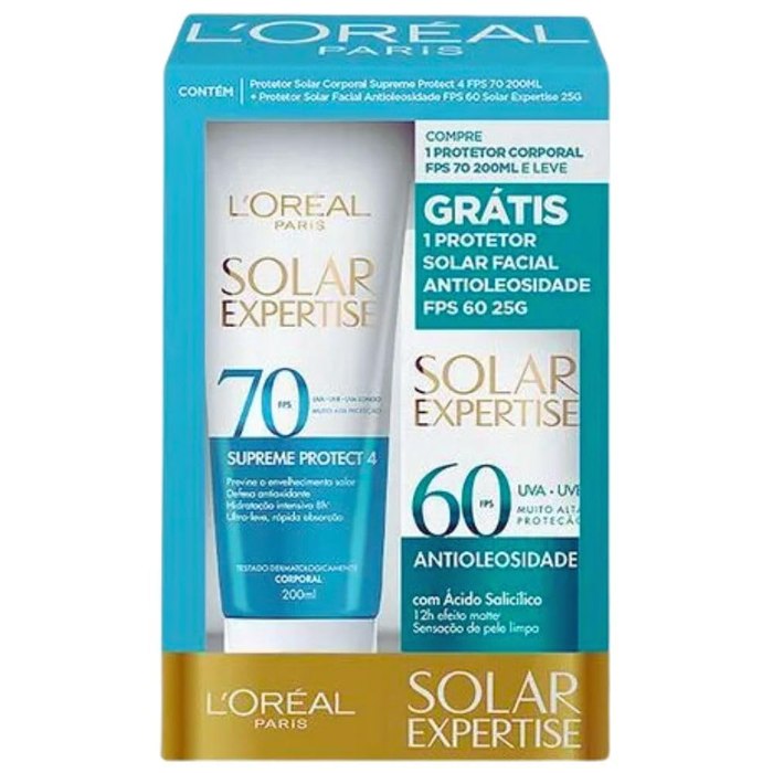 Kit Protetor Solar L'Oréal Paris Expertise FPS 70 200ml e FPS 60 Facial 25g