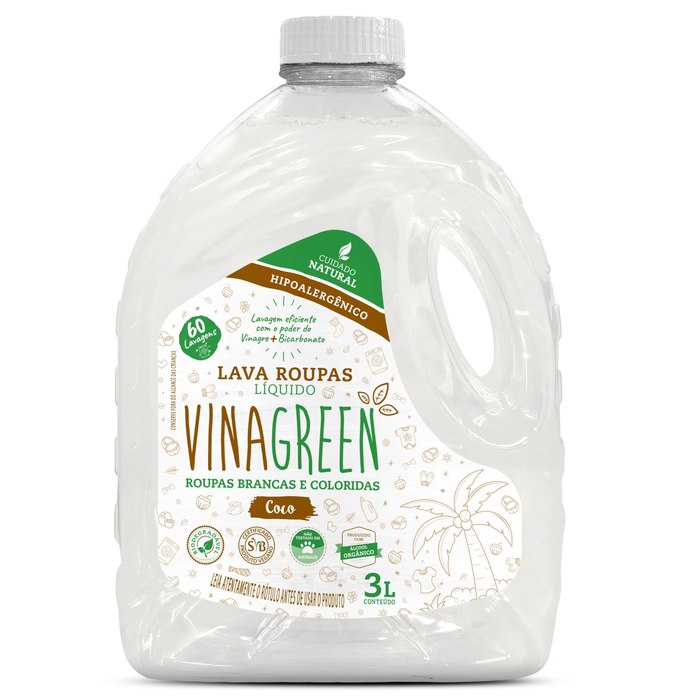 Lava Roupas Líquido Vinagreen Sabão de Coco 3L