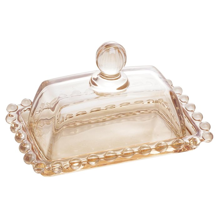 Manteigueira de Cristal Âmbar Metalizado 14cm x 9cm x 8cm