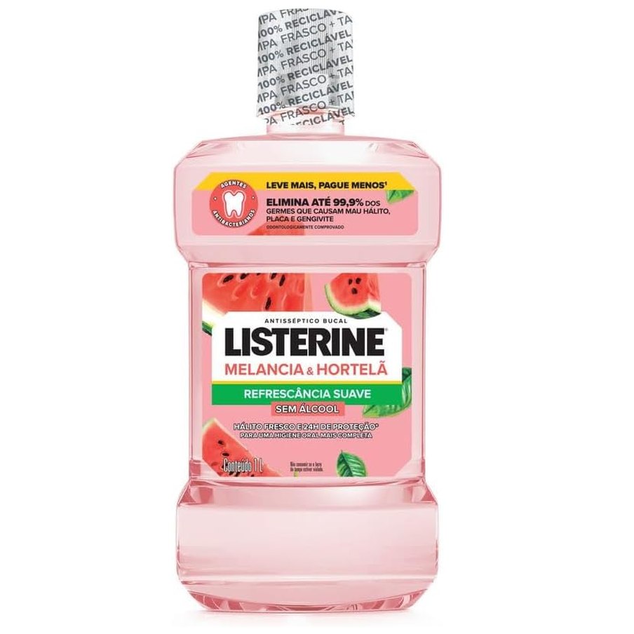[3 UNIDADES] Enxaguante Bucal de Melancia e Hortelã Listerine, Antibacteriano, 1L