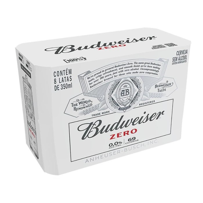 [2 UNIDADES] Pack Cerveja Budweiser Zero Álcool, 350ml, Lata - 8 unidades